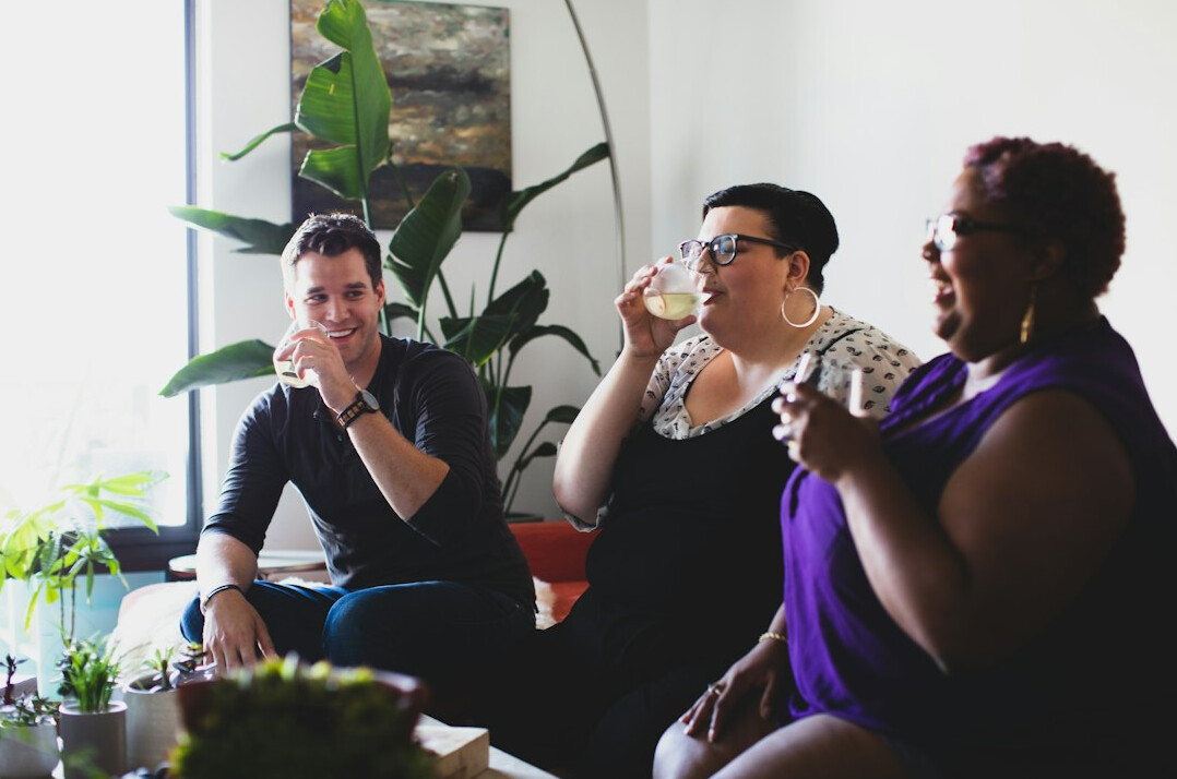 diverse group chatting